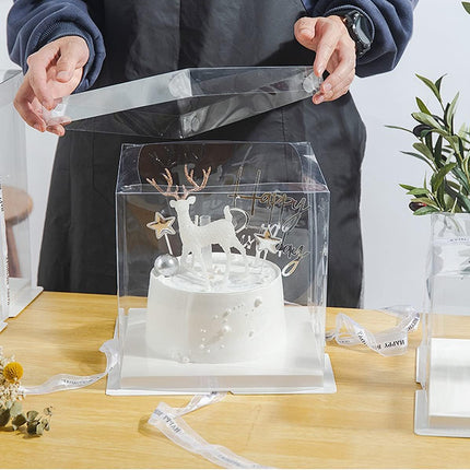10 inch Clear cake Box, Large Transparent cake Box,tall cake boxes with Ribbon,10x10x9inch - Suitable for packing 8" or 10" cakes,Clear Gift Display Box for Carry Tall Layer Gift-6Pcs-White.