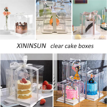 10 inch Clear cake Box, Large Transparent cake Box,tall cake boxes with Ribbon,10x10x9inch - Suitable for packing 8" or 10" cakes,Clear Gift Display Box for Carry Tall Layer Gift-6Pcs-White.