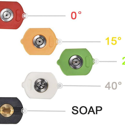 Pressure Washer Nozzle Tips Multiple Degrees, 1/4 INCH (2.5 GPM).
