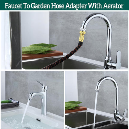 Faucet Adapter with Aerator, Sink Faucet to Garden Hose Adapter, Faucet Adapter to Garden Hose for Kitchen and Bathroom, hose attachment to sink，3/4" GHT Thread Chrome..