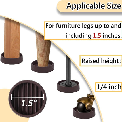 1.5x1.5 Round Rubber Furniture Caster Cups, Anti-Sliding Furniture Pads Bed Stopper Floor Protectors with Grip - Protect Any Flooring.