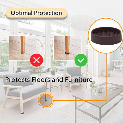 1.5x1.5 Round Rubber Furniture Caster Cups, Anti-Sliding Furniture Pads Bed Stopper Floor Protectors with Grip - Protect Any Flooring.