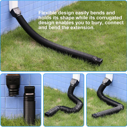 11.5ft Long Gutter Downspout Extensions Flexible, 4" Diameter Drain Downspout Extender, Down Spout Drain Extender for Rainwater Drainage, Extendable from 2.6ft to 11.5ft(Black).