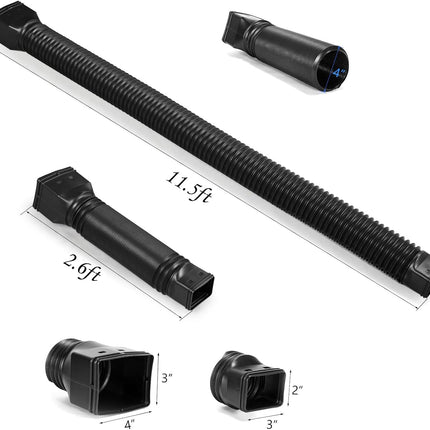 11.5ft Long Gutter Downspout Extensions Flexible, 4" Diameter Drain Downspout Extender, Down Spout Drain Extender for Rainwater Drainage, Extendable from 2.6ft to 11.5ft(Black).