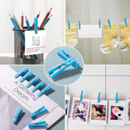 60PCS Baby Shower Clothespin Games Boy Plastic Mini Clothes Pins 1.4 inch for Party Decorations,DIY Crafts(Blue).