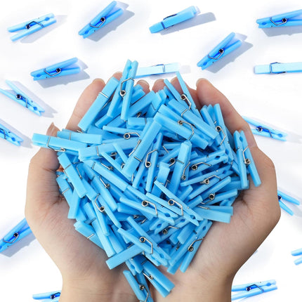 60PCS Baby Shower Clothespin Games Boy Plastic Mini Clothes Pins 1.4 inch for Party Decorations,DIY Crafts(Blue).