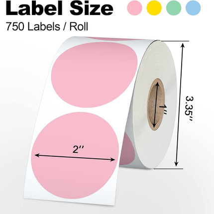 2" 750 Labels White Circle Direct Thermal Stickers Labels Roll Compatible with Zebra, Rollo, MUNBYN, Self-Adhesive Round Direct Thermal Labels.