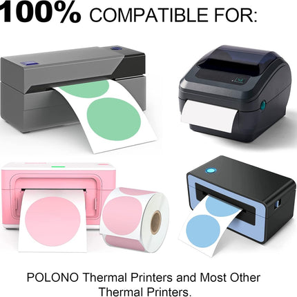 2" 750 Labels White Circle Direct Thermal Stickers Labels Roll Compatible with Zebra, Rollo, MUNBYN, Self-Adhesive Round Direct Thermal Labels.