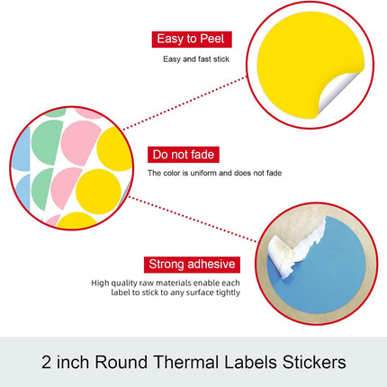2" 750 Labels White Circle Direct Thermal Stickers Labels Roll Compatible with Zebra, Rollo, MUNBYN, Self-Adhesive Round Direct Thermal Labels.