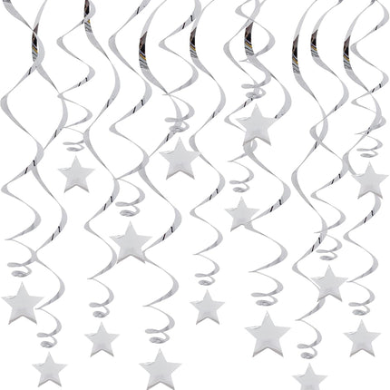 Silver Star Hanging Swirl Decorations,Hanging Silver Party Supplies for Graduation Wedding Baby Shower Decorations, Pack of 15.