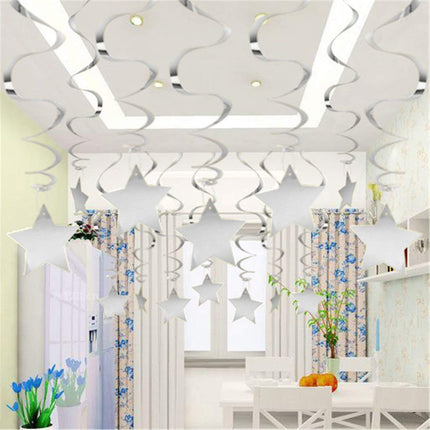 Silver Star Hanging Swirl Decorations,Hanging Silver Party Supplies for Graduation Wedding Baby Shower Decorations, Pack of 15.