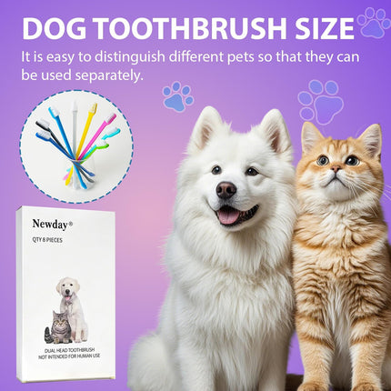Dog Toothbrush Set of 8 - Dual Headed, Dental Hygiene Convenient Soft Toothbrush to Clean pet Teeth, Dog Tooth Brushes for Small to Large Dogs, Cats, and Most Pets, Teeth Brush in Bulk.