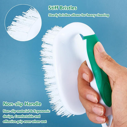 Scrub Brush Set, 4 Pack Deep Cleaning Brush Kit - 2 Scrub Brush, 2 Tile & Grout Brush with Built-in Scraper, Household Commercial Scrubber for Floor, Shower, Pool Wall, Tub (Green).