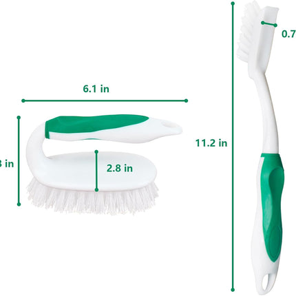 Scrub Brush Set, 4 Pack Deep Cleaning Brush Kit - 2 Scrub Brush, 2 Tile & Grout Brush with Built-in Scraper, Household Commercial Scrubber for Floor, Shower, Pool Wall, Tub (Green).