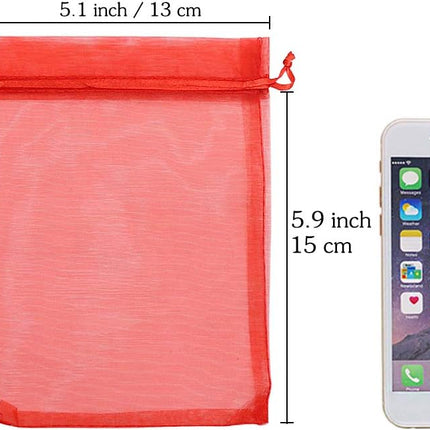 Organza Bags Red 100pcs, 5 x 7 inches Christmas Gift Drawstring Bags Mesh Jewelry Pouches for Wedding Party Favors.