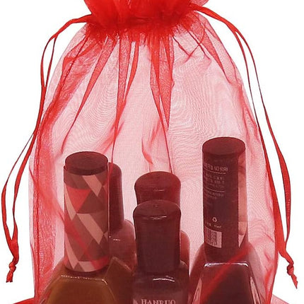Organza Bags Red 100pcs, 5 x 7 inches Christmas Gift Drawstring Bags Mesh Jewelry Pouches for Wedding Party Favors.