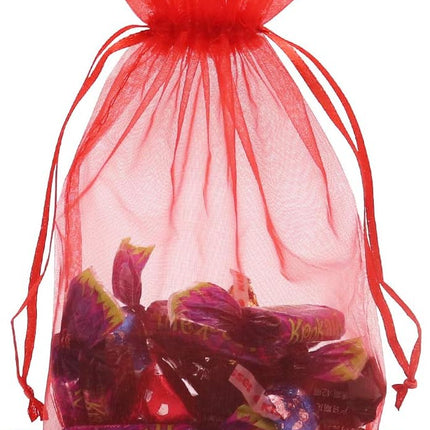 Organza Bags Red 100pcs, 5 x 7 inches Christmas Gift Drawstring Bags Mesh Jewelry Pouches for Wedding Party Favors.