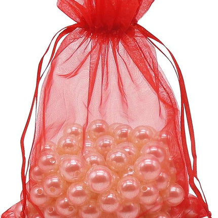 Organza Bags Red 100pcs, 5 x 7 inches Christmas Gift Drawstring Bags Mesh Jewelry Pouches for Wedding Party Favors.