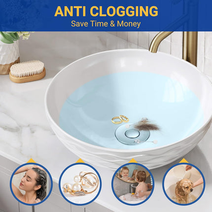 2PCS Bathroom Sink Stopper Strainer, Pop-Up Bathroom Sink Drain Strainer with Removable Stainless Steel Hair Catcher Basket, Universal Fit for US Bathroom Sinks, Bathtubs, Showers & Floor Drains.