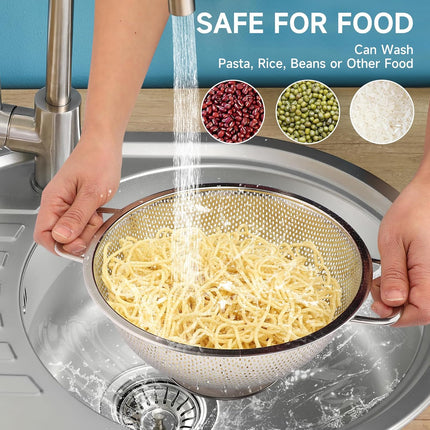 Colander for Kitchen, 3QT, Stainless Steel Colander Strainer with Handle for Fruits Vegetables Cooking Food, Dishwasher Safe.