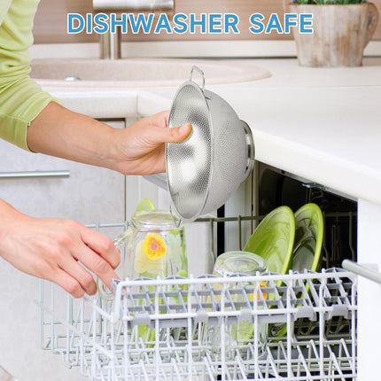 Colander for Kitchen, 3QT, Stainless Steel Colander Strainer with Handle for Fruits Vegetables Cooking Food, Dishwasher Safe.