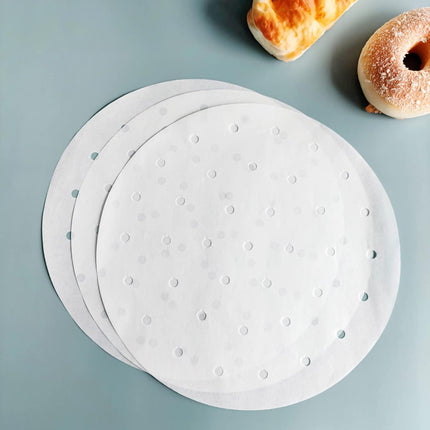 100 PCS Bamboo Steamer Liner, 10" Round Air Fryer Parchment Paper with Holes, White Anti-Stick Steamer Paper.