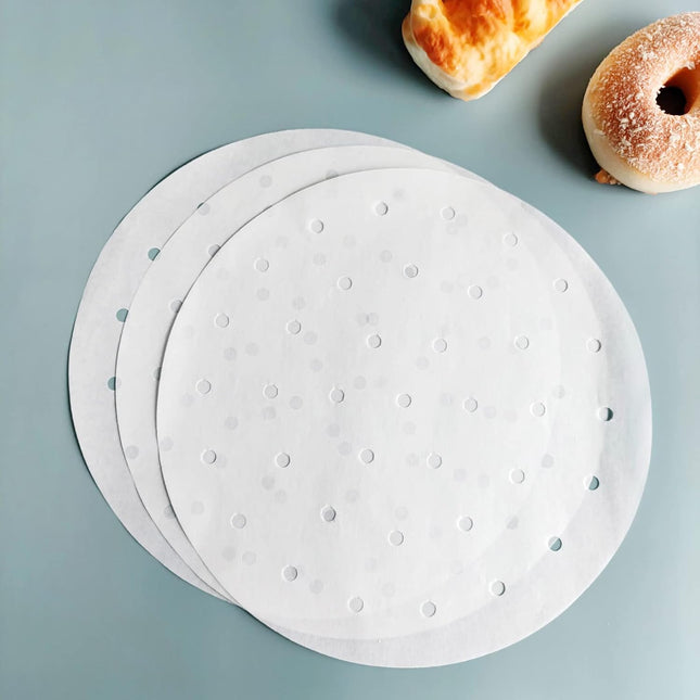 100 PCS Bamboo Steamer Liner, 10" Round Air Fryer Parchment Paper with Holes, White Anti-Stick Steamer Paper.