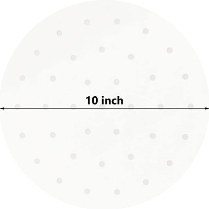 100 PCS Bamboo Steamer Liner, 10" Round Air Fryer Parchment Paper with Holes, White Anti-Stick Steamer Paper.