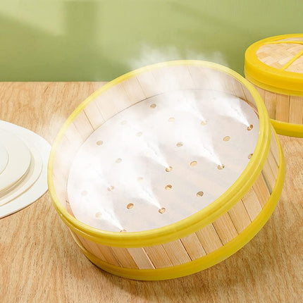 100 PCS Bamboo Steamer Liner, 10" Round Air Fryer Parchment Paper with Holes, White Anti-Stick Steamer Paper.