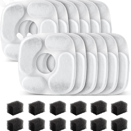 24 Pcs Cat Water Fountain Filter,12 Pack Filters & 12 Pack Pre-Filter Sponges, Compatible with 95oz/2.8L Pet Fountain.