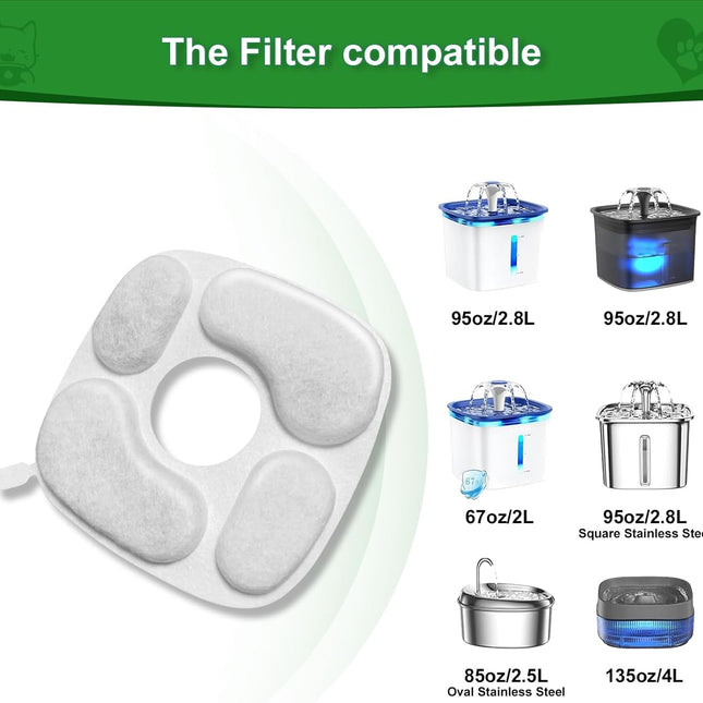 24 Pcs Cat Water Fountain Filter,12 Pack Filters & 12 Pack Pre-Filter Sponges, Compatible with 95oz/2.8L Pet Fountain.
