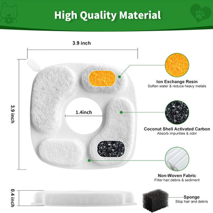 24 Pcs Cat Water Fountain Filter,12 Pack Filters & 12 Pack Pre-Filter Sponges, Compatible with 95oz/2.8L Pet Fountain.
