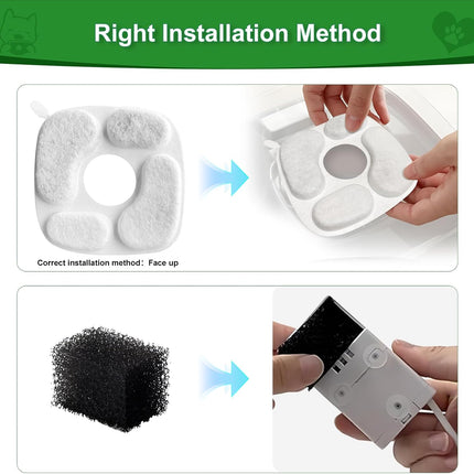 24 Pcs Cat Water Fountain Filter,12 Pack Filters & 12 Pack Pre-Filter Sponges, Compatible with 95oz/2.8L Pet Fountain.