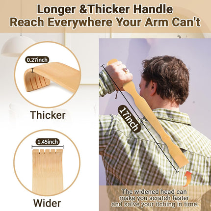 Wooden Bamboo Back Scratcher, 17" Natural Handmade Back Scratchers for Men and Women, New Upgraded Long Handle Back Massager, Relaxation Gifts for Mom and Dad.