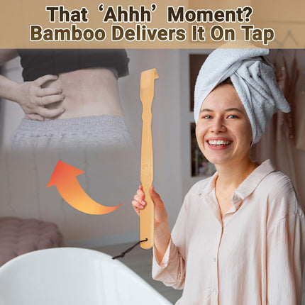 Wooden Bamboo Back Scratcher, 17" Natural Handmade Back Scratchers for Men and Women, New Upgraded Long Handle Back Massager, Relaxation Gifts for Mom and Dad.