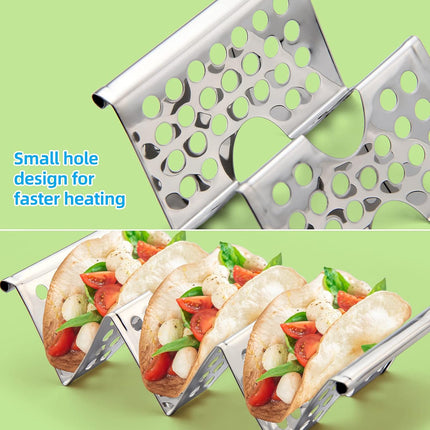 Taco Holders Set of 4, Taco Stand, Stainless Steel Taco Holder, Each Can Hold 3 Tortillas, with Easy-Access Handle, Fits Microwave, Air Fryer and Oven.