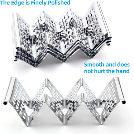 Taco Holders Set of 4, Taco Stand, Stainless Steel Taco Holder, Each Can Hold 3 Tortillas, with Easy-Access Handle, Fits Microwave, Air Fryer and Oven.