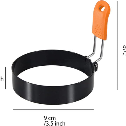 3.5" Egg Rings Set of 4 with Silicone Handle, Large Ring for Frying Eggs, Round Mold for English Muffins - Griddle Cooking Shaper for Indoor Camping Breakfast Sandwiches w/Silicone Oil Brush.