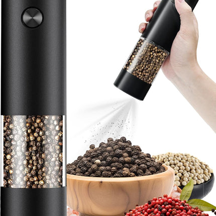 Electric Pepper or Salt Grinder,Adjustable Coarseness Salt & Pepper Mill,With LED Light,Easy to Clean,Battery Powered,One Handed Operation,Kitchen Essential（1 pack/black）.