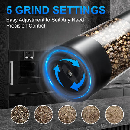 Electric Pepper or Salt Grinder,Adjustable Coarseness Salt & Pepper Mill,With LED Light,Easy to Clean,Battery Powered,One Handed Operation,Kitchen Essential（1 pack/black）.