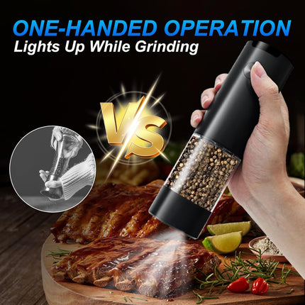 Electric Pepper or Salt Grinder,Adjustable Coarseness Salt & Pepper Mill,With LED Light,Easy to Clean,Battery Powered,One Handed Operation,Kitchen Essential（1 pack/black）.