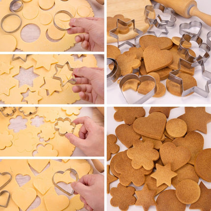 Metal Cookie Cutters Set 12 Pieces, Stainless Steel 3 Heart Cookie Cutters, 3 Star Cookie Cutters, 3 Flower Cookie Cutters, 3 Round Cookie Cutters for Valentine's Day Christmas Holiday.