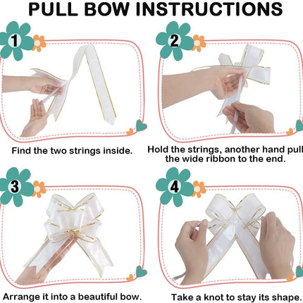 Pull Bows for Gift Wrapping, 15 PCS Large Gift Bow Bulk for Presents Package, Gift Baskets, Christmas, Wedding, and Party Decor (White with Tulle & Gold line, 6 inches).