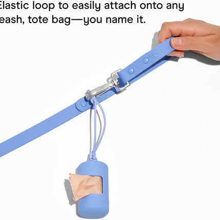 Dog Poop Bag Holder and Dispenser with Leash Attachment, Leak Proof, Easy Twist Top for Refills, Includes 1 Roll Poop Bags, Navy.