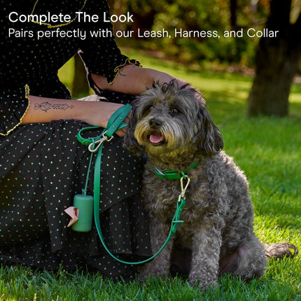 Dog Poop Bag Holder and Dispenser with Leash Attachment, Leak Proof, Easy Twist Top for Refills, Includes 1 Roll Poop Bags, Navy.
