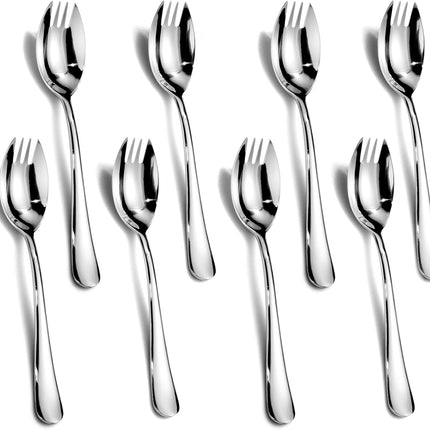 Sporks, 8-Pack Food-grade Stainless Steel Sporks, 7.4 Inches Long Handle Salad Forks For Dessert, Ice Cream, Salad, Soup, Noodle, Spaghetti, Dishwasher Safe.