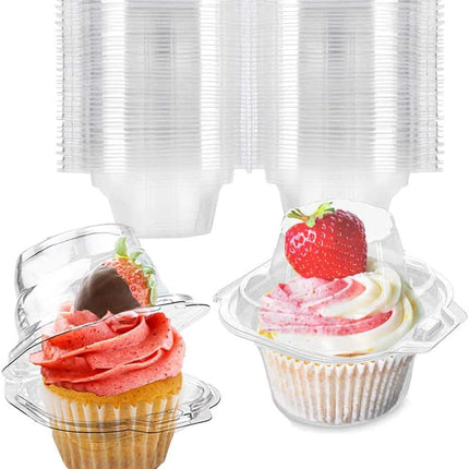 50 Pcs Cupcake Boxes Plastic Individual Cupcake Containers Single Cupcake Carrier with Connected Airtight Dome Lid for Party.