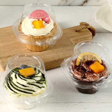 50 Pcs Cupcake Boxes Plastic Individual Cupcake Containers Single Cupcake Carrier with Connected Airtight Dome Lid for Party.
