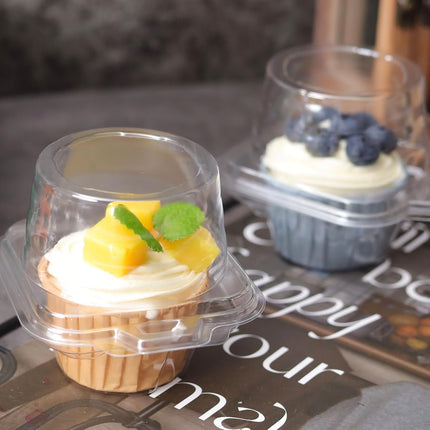 50 Pcs Cupcake Boxes Plastic Individual Cupcake Containers Single Cupcake Carrier with Connected Airtight Dome Lid for Party.