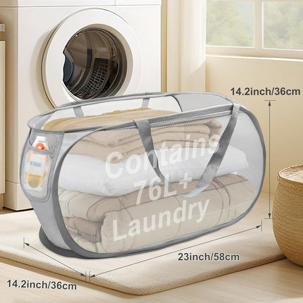 Upgraded Collapsible Laundry Baskets, Durable Pop Up Laundry Hamper, 4th Generation Mesh Laundry Bags with Reinforced Handles & Side Pocket for Laundry, Home Storage, Bathroom, Travel, Dorm.
